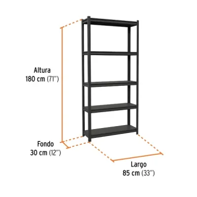 Estante Metálico 180x30x85cm Truper 5 Repisas 400kg Uso Rudo