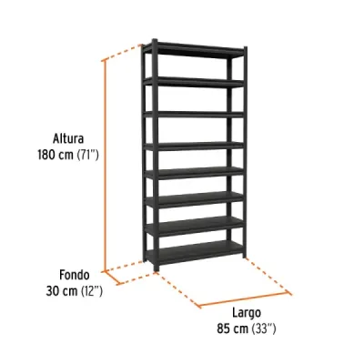 Estante Metálico 180x30x85cm Truper 8 Repisas 400kg Uso Rudo