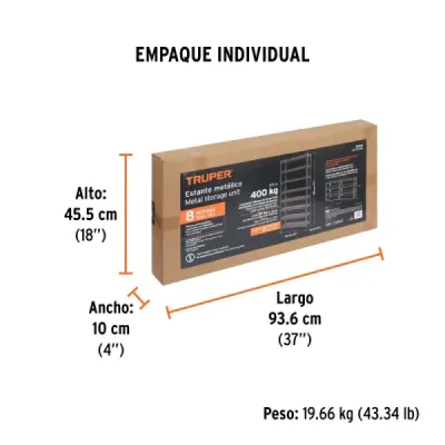 Estante Metálico 180x30x85cm Truper 8 Repisas 400kg Uso Rudo