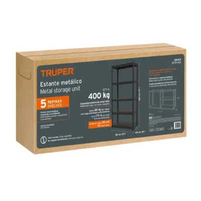 Estante Metálico 180x45x85cm Truper 5 Repisas 400kg Uso Rudo