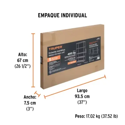 Estante Metálico 180x45x85cm Truper 5 Repisas 400kg Uso Rudo