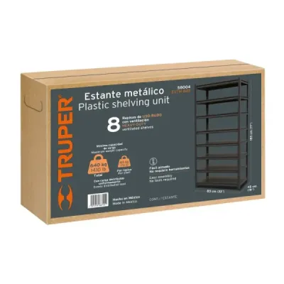 Estante Metálico 180x45x85cm Truper 8 Repisas 400kg Uso Rudo