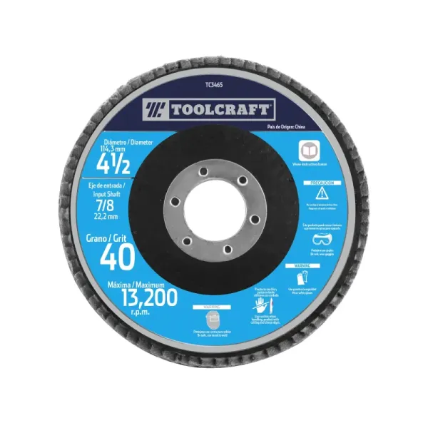 Disco Flap De 4.1/2' Grano 40 Toolcraft Desbaste Y Pulido (TC3465)