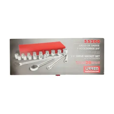 Juego 20 Copas Y Accesorios Cuadro 3/4' 12 Puntas Urrea
