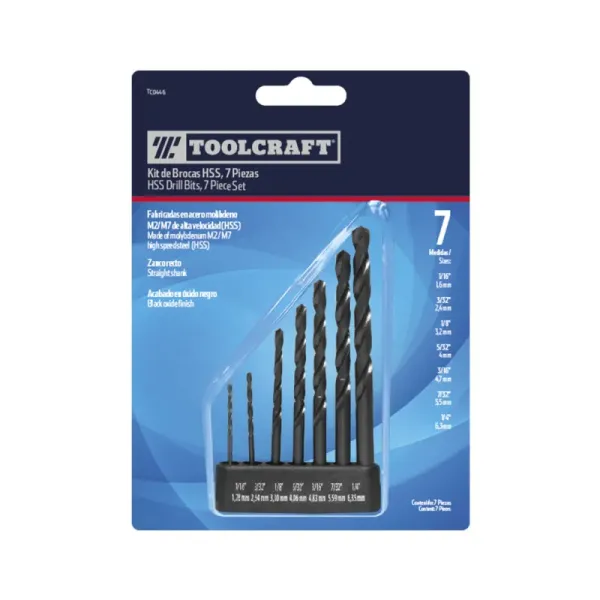 Juego De 7 Brocas Acero Rápido Hss Toolcraft 1/16' A 1/4' (TC0446)