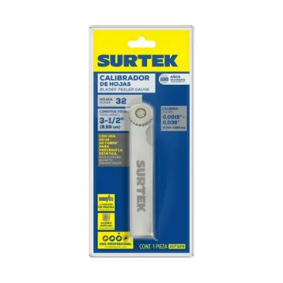 Calibrador De Bujías Galgas 32 Hojas En Pulgadas Surtek