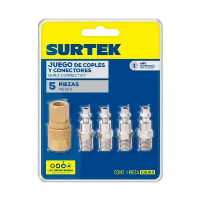 Set 5 Acoples Conectores Rápidos 1/4' Npt Compresor Surtek