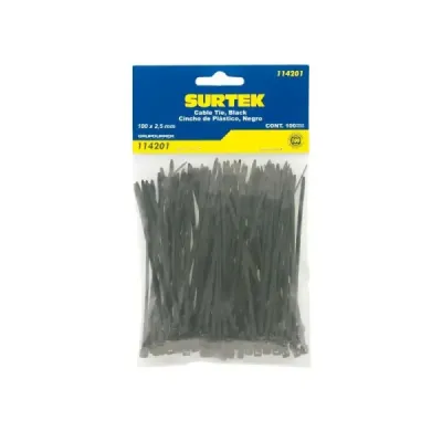 Set 100 Amarres Plásticos Negros 100 Mm X 2.5 Mm Surtek