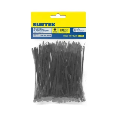 Set 100 Amarres Plásticos Negros 100 Mm X 2.5 Mm Surtek
