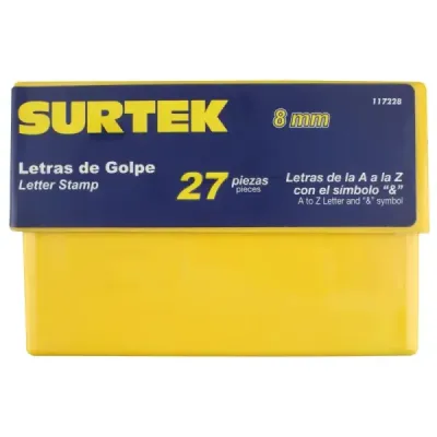 Set 27 Letras De Golpe Para Marcar 8 Mm Surtek Con Estuche