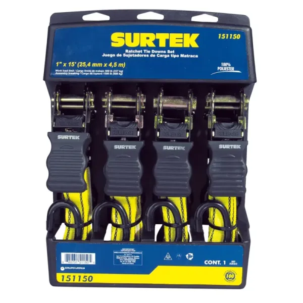 Set 4 Sujetadores Eslingas Tipo Matraca 4.5 M 227 Kg Surtek (151150)