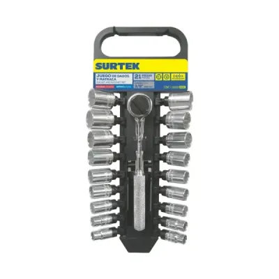 Juego 21 Copas Y Accesorios 3/8' Combinadas En Riel Surtek
