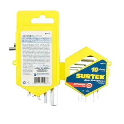 Juego 10 Llaves Bristol Tipo L Pulgada 1/16' A 3/8' Surtek