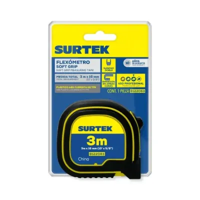 Flexómetro Cuerpo Soft Grip 3 M X 5/8' Surtek Doble Cara