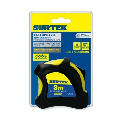Flexómetro Cuerpo Rubber Grip 3 M X 5/8' Surtek Doble Cara