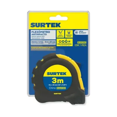 Flexómetro Cuerpo Anti-impacto 3 M X 5/8' Surtek Doble Cara