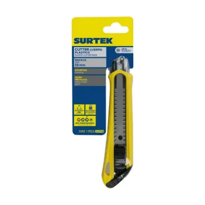 Cutter Bisturí Ergonómico 8' Hoja 18 Mm Automático Surtek