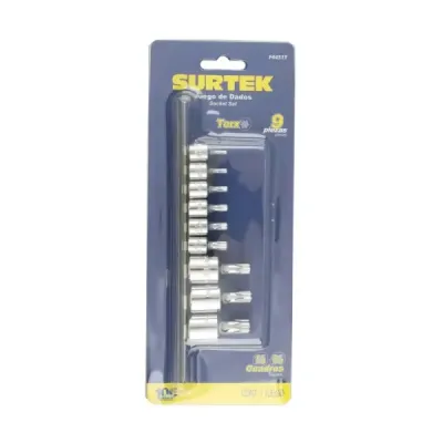 Juego 9 Copas Torx T10 A T50 Surtek Con Cuadro 1/4' Y 3/8'