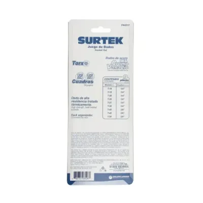 Juego 9 Copas Torx T10 A T50 Surtek Con Cuadro 1/4' Y 3/8'