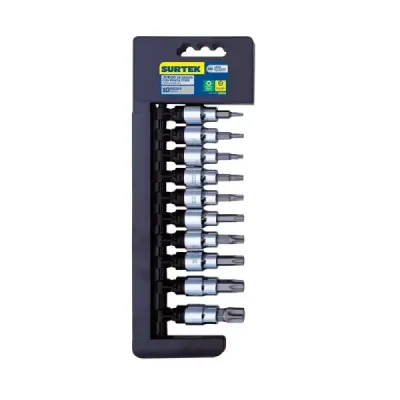 Set 10 Copas Cortas Punta Torx T15 A T60 Surtek Cuadro 3/8'