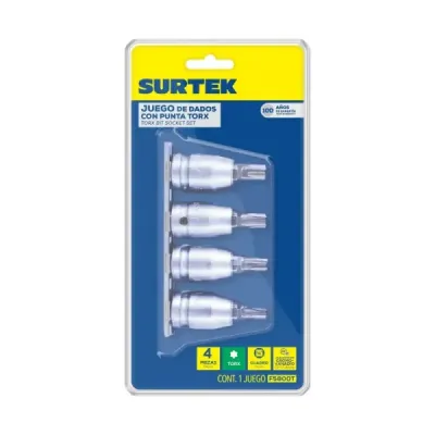 Juego 4 Puntas Cortas Torx T40 A T55 Surtek Cuadro 1/2'