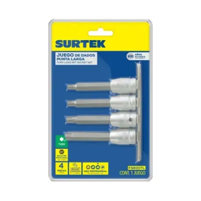 Juego 4 Puntas Torx Largas T40 A T55 Surtek Cuadro 1/2'