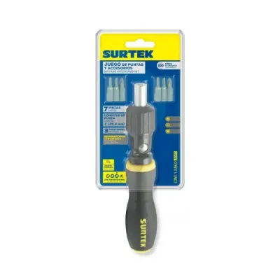 Juego 7 Puntas Y Accesorios Destornillador Ratchet Surtek