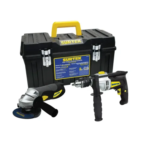 Set Pulidora 4.1/2' 800 W Taladro 1/2' 810 W Y Caja Surtek (JPS01)