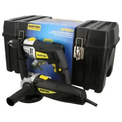 Set Pulidora 4.1/2' 800 W Taladro 1/2' 810 W Y Caja Surtek