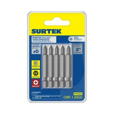 Juego 5 Puntas Para Destornillador Estrella No.0 X 2' Surtek