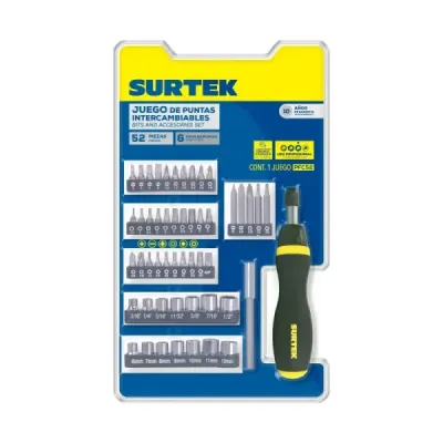 Juego 52 Puntas Y Accesorios Con Copas Tipo Ratchet Surtek