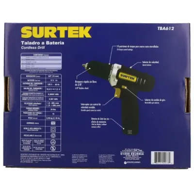Taladro Atornillador Inalámbrico 3/8' 12 V 26 Nm Surtek