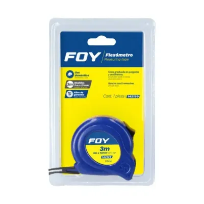 Flexómetro Cuerpo Plástico Abs 3 M X 1/2' Foy Color Azul