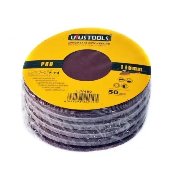 Disco De Lija Con Velcro 115 Mm Grano 80 Uyustools (LJV480)