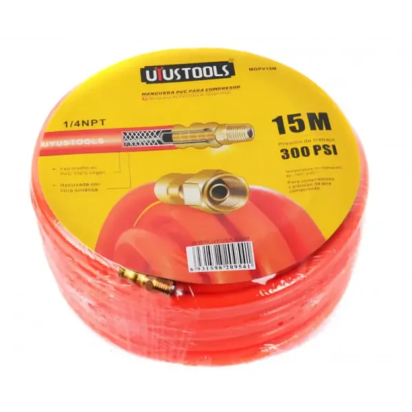 Manguera Compresor 15 M X 1/4' Uyustools Pvc Acoples 20 Bar (MGPV15M)