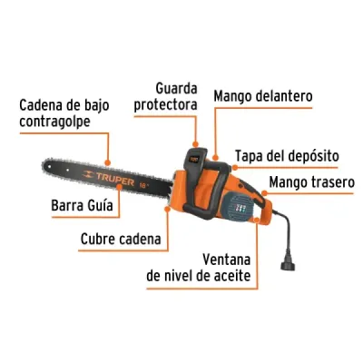 Motosierra Eléctrica 1600w 18' 3/8' Truper 120v 6000rpm 13a