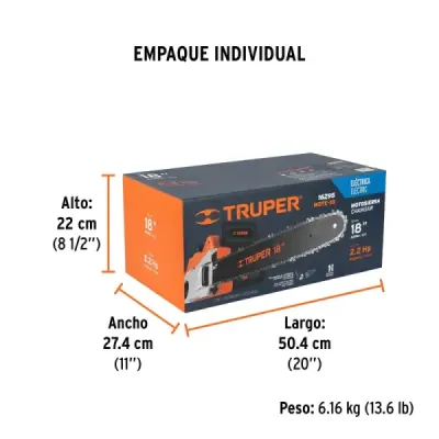 Motosierra Eléctrica 1600w 18' 3/8' Truper 120v 6000rpm 13a