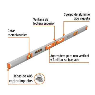 Nivel Aluminio 48' (122 Cm) 3 Gotas Truper 0° 45° Y 90°