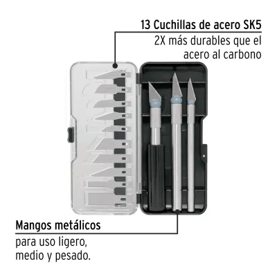 Juego Bisturíes 13 Cuchillas Pretul Estuche Mangos Metálicos