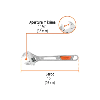 Llave Expansiva De 10" Mango Pvc Con Apertura De 1.1/4" Truper