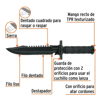 Cuchillo Táctico Supervivencia 8' Truper Cazador Multifilos