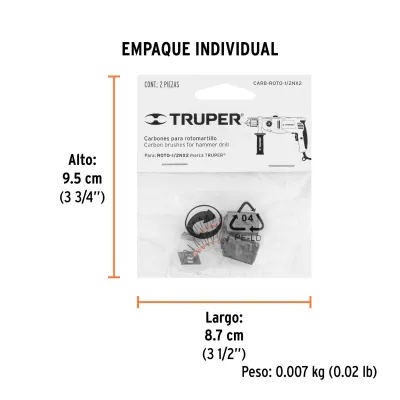 2 Carbones De Repuesto Para Taladro Truper Roto-1/2nx2