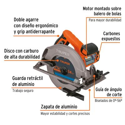Sierra Circular 7-1/4' 1750w Truper Pro 45°/90° 5500rpm