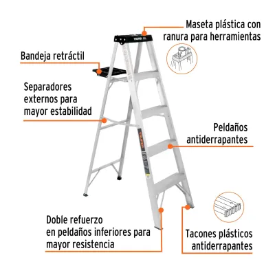 Escalera Tijera 4 Peldaños Tipo Iii Truper 150kg Con Bandeja