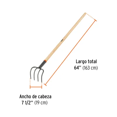 Cultivador O Bieldo De 5 Dientes Jardinero Mango Madera 60" Truper