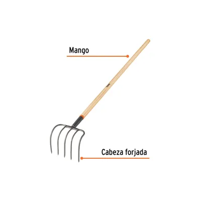 Cultivador O Bieldo De 5 Dientes Jardinero Mango Madera 60" Truper