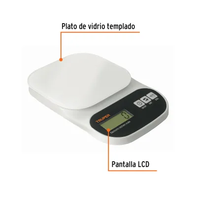 Báscula Balanza Digital Plato De Vidrio 5 Kg Truper Lcd Tara