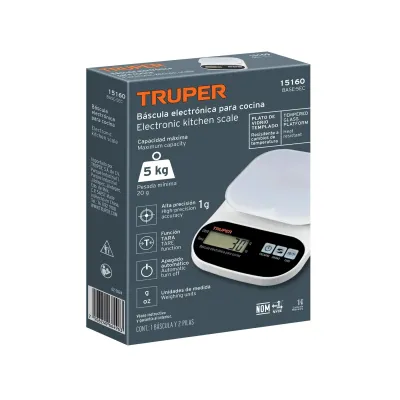 Báscula Balanza Digital Plato De Vidrio 5 Kg Truper Lcd Tara