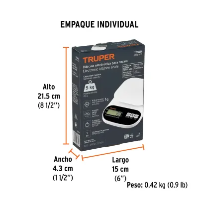 Báscula Balanza Digital Plato De Vidrio 5 Kg Truper Lcd Tara