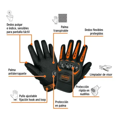 Guantes Moto Rígidos Talla 10 Truper Limpia Visor Dedo Touch